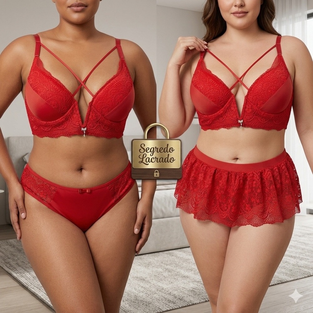 Segredo Lacrado Red Lace 3-Piece Lingerie Set Bra Panty‎ Skirt One Size NEW